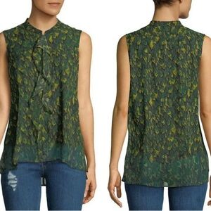 Donna Karan | 100% Silk Green Patterned Sleeveless Top
